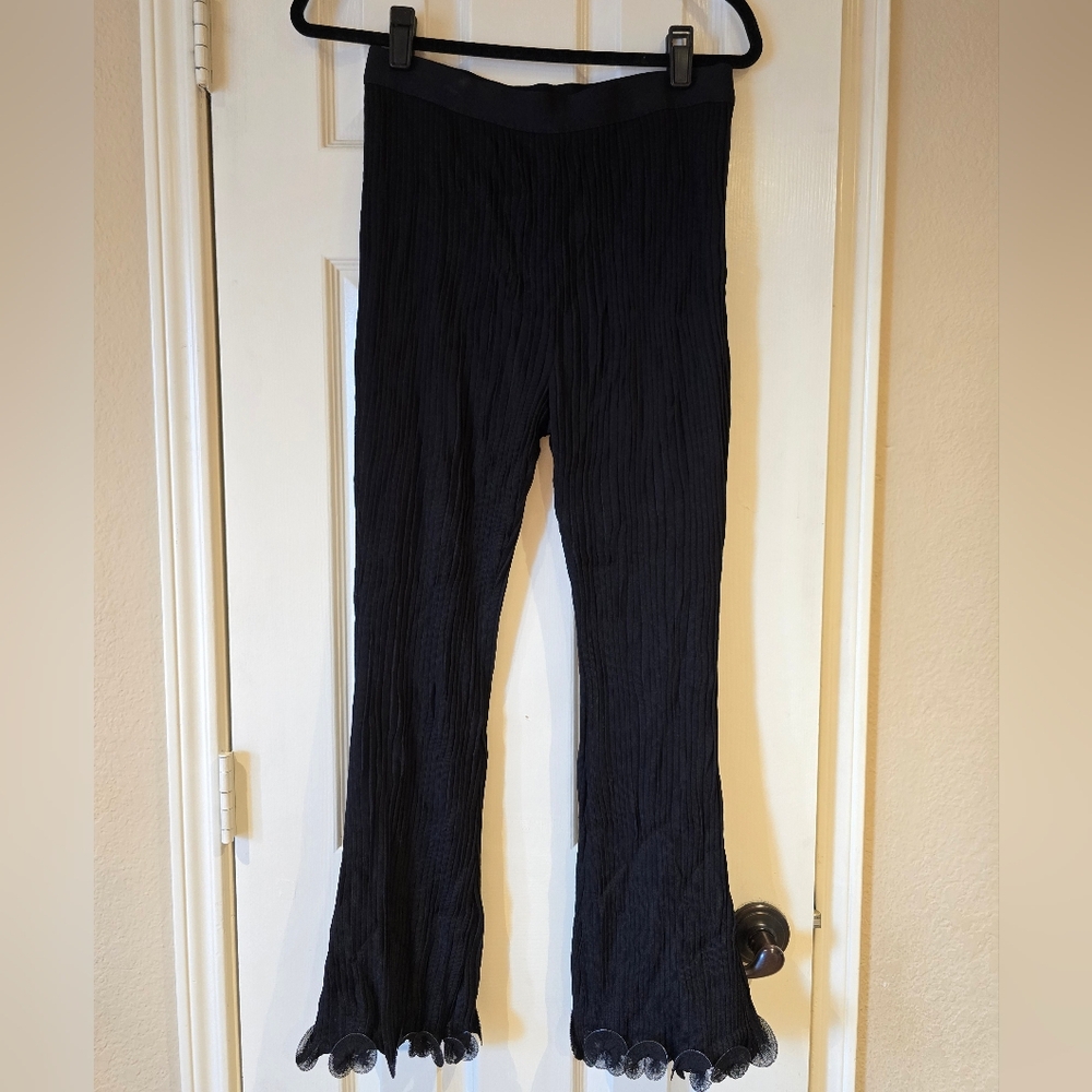 Givenchy Paris Black Pleated Ruffle Hem Pants Size M
